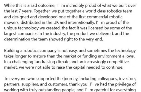 又一家割草机器人厂商倒闭！